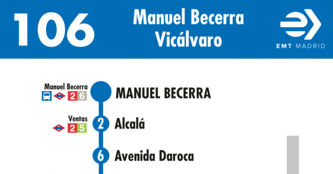 Tabla de horarios y frecuencias de paso en sentido ida Línea 106: Plaza de Manuel Becerra - Vicálvaro