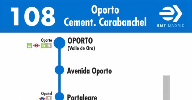 Tabla de horarios y frecuencias de paso en sentido ida Línea 108: Oporto - Cementerio de Carabanchel