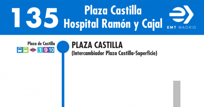 Tabla de horarios y frecuencias de paso en sentido ida Línea 135: Plaza de Castilla - Hospital Ramón y Cajal