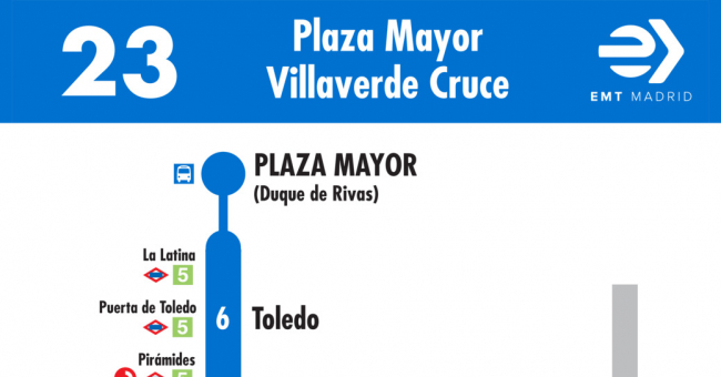 Tabla de horarios y frecuencias de paso en sentido ida Línea 23: Plaza Mayor - El Espinillo