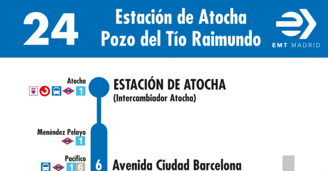 Tabla de horarios y frecuencias de paso en sentido ida Línea 24: Atocha - Pozo del Tio Raimundo