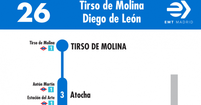 Tabla de horarios y frecuencias de paso en sentido ida Línea 26: Plaza de Tirso de Molina - Diego de León