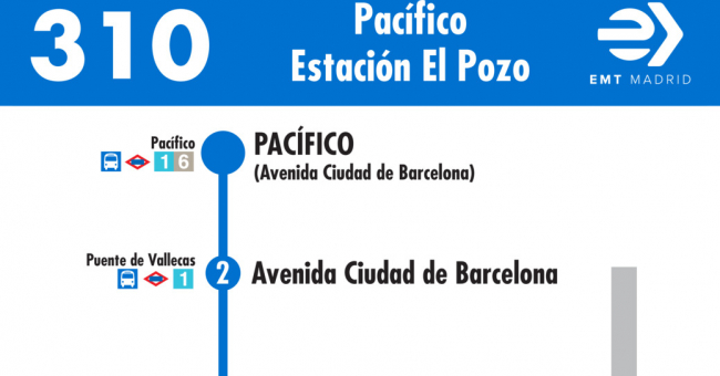 Tabla de horarios y frecuencias de paso en sentido ida Línea 310: Pacífico - Estación El Pozo