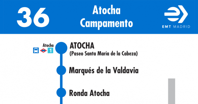 Tabla de horarios y frecuencias de paso en sentido ida Línea 36: Atocha - Campamento