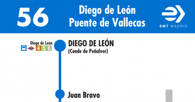 Tabla de horarios y frecuencias de paso en sentido ida Línea 56: Diego de León - Puente de Vallecas