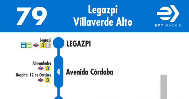 Tabla de horarios y frecuencias de paso en sentido ida Línea 79: Plaza de Legazpi - Villaverde Alto