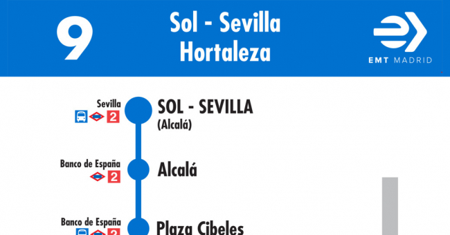 Tabla de horarios y frecuencias de paso en sentido ida Línea 9: Sevilla - Hortaleza