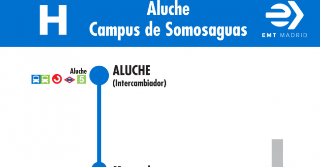 Tabla de horarios y frecuencias de paso en sentido ida Línea H: Aluche - Campus de Somosaguas