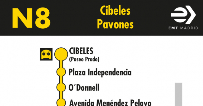 Tabla de horarios y frecuencias de paso en sentido ida Línea N8: Plaza de Cibeles - Valdebernardo (búho)