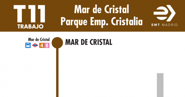 Tabla de horarios y frecuencias de paso en sentido ida Línea T11: Mar de Cristal - Parque Empresarial Cristalia
