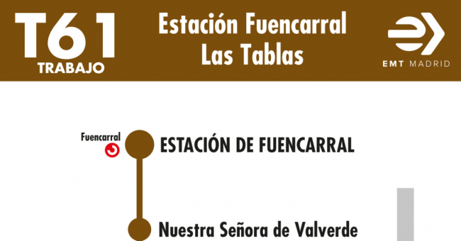 Tabla de horarios y frecuencias de paso en sentido ida Línea T61: Estación Cercanías RENFE Fuencarral - Telefónica
