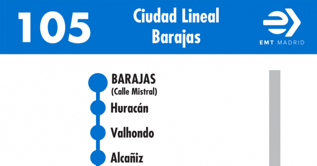 Tabla de horarios y frecuencias de paso en sentido vuelta Línea 105: Plaza de Ciudad Lineal - Barajas