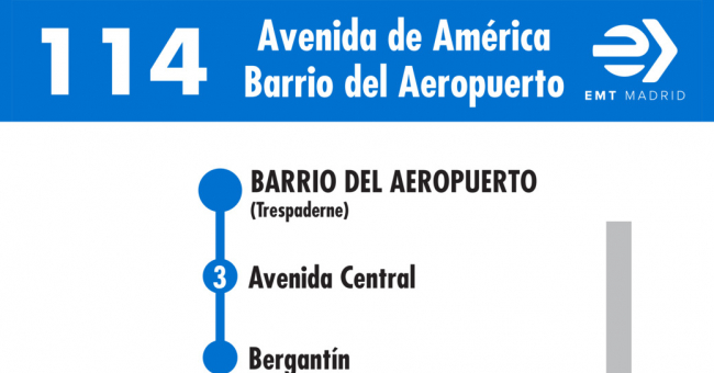Tabla de horarios y frecuencias de paso en sentido vuelta Línea 114: Avenida de América - Barrio del Aeropuerto