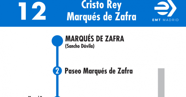 Tabla de horarios y frecuencias de paso en sentido vuelta Línea 12: Plaza de Cristo Rey - Paseo del Marqués de Zafra