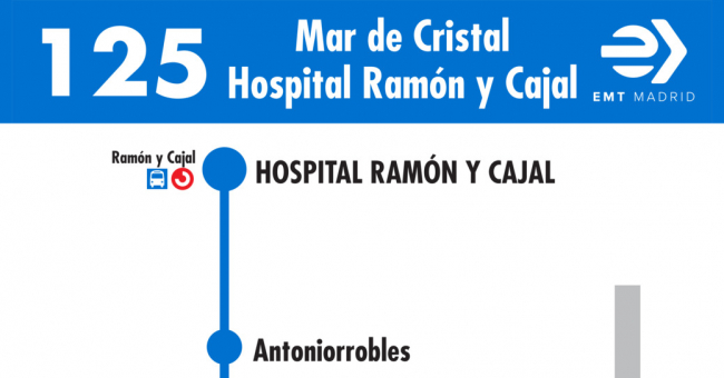 Tabla de horarios y frecuencias de paso en sentido vuelta Línea 125: Mar de Cristal - Hospital Ramón y Cajal