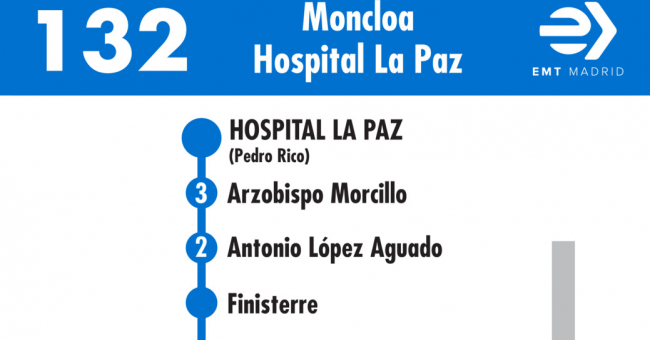 Tabla de horarios y frecuencias de paso en sentido vuelta Línea 132: Moncloa - Hospital la Paz