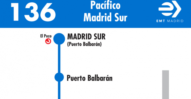 Tabla de horarios y frecuencias de paso en sentido vuelta Línea 136: Pacífico - Madrid Sur