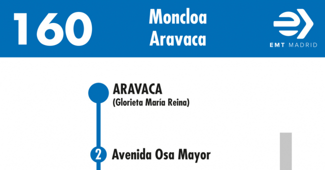 Tabla de horarios y frecuencias de paso en sentido vuelta Línea 160: Moncloa - Aravaca