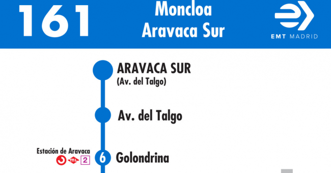 Tabla de horarios y frecuencias de paso en sentido vuelta Línea 161: Moncloa - Estación de Aravaca