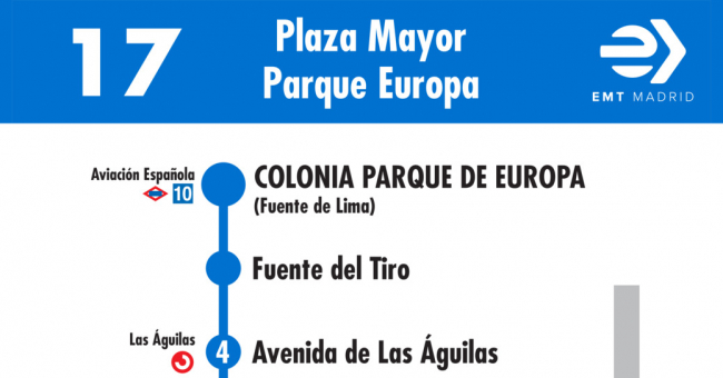 Tabla de horarios y frecuencias de paso en sentido vuelta Línea 17: Plaza Mayor - Colonia Parque Europa