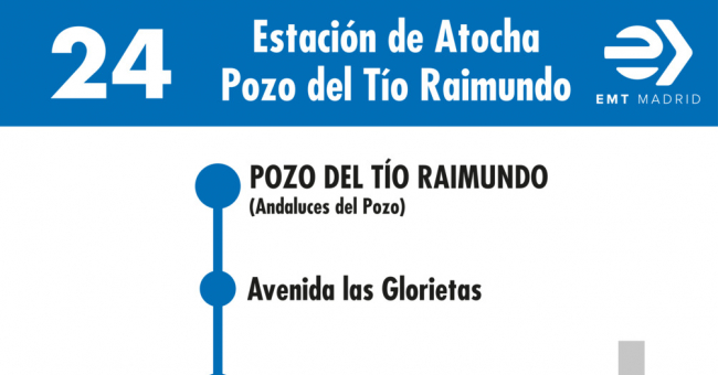 Tabla de horarios y frecuencias de paso en sentido vuelta Línea 24: Atocha - Pozo del Tio Raimundo