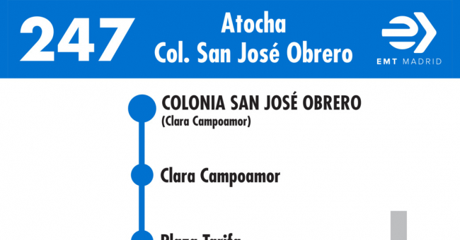 Tabla de horarios y frecuencias de paso en sentido vuelta Línea 247: Atocha - Colonia San José Obrero
