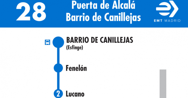 Tabla de horarios y frecuencias de paso en sentido vuelta Línea 28: Puerta de Alcalá - Barrio de Canillejas