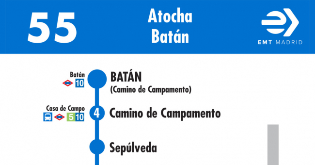 Tabla de horarios y frecuencias de paso en sentido vuelta Línea 55: Atocha - Batán