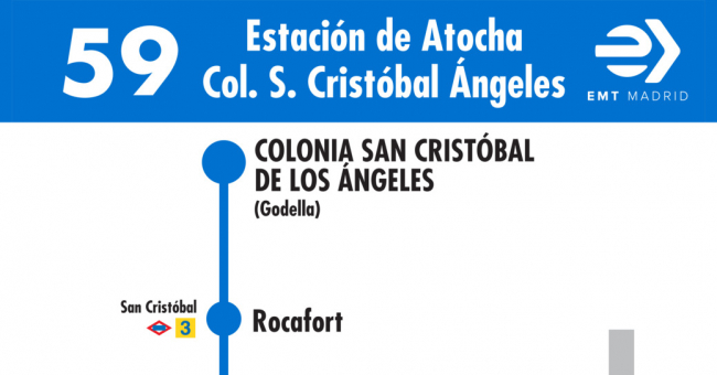 Tabla de horarios y frecuencias de paso en sentido vuelta Línea 59: Atocha - Colonia San Cristóbal de los Ángeles