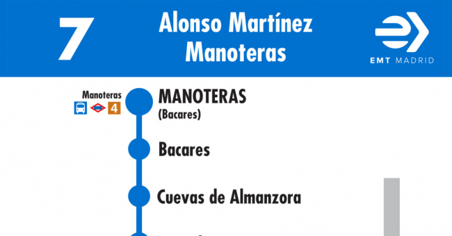 Tabla de horarios y frecuencias de paso en sentido vuelta Línea 7: Plaza de Alonso Martínez - Manoteras
