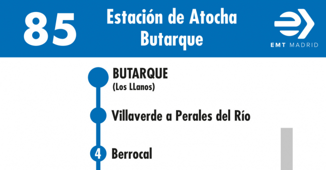 Tabla de horarios y frecuencias de paso en sentido vuelta Línea 85: Atocha - Barrio de los Rosales