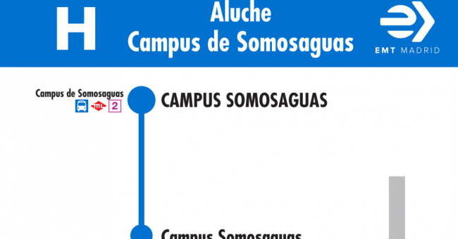 Tabla de horarios y frecuencias de paso en sentido vuelta Línea H: Aluche - Campus de Somosaguas