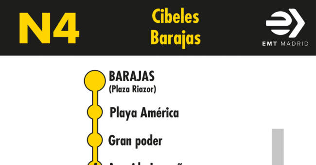Tabla de horarios y frecuencias de paso en sentido vuelta Línea N4: Plaza de Cibeles - Barajas (búho)