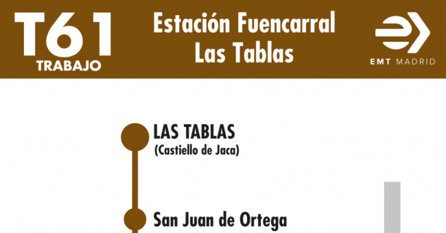 Tabla de horarios y frecuencias de paso en sentido vuelta Línea T61: Estación Cercanías RENFE Fuencarral - Telefónica