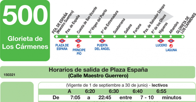 Horario ida de Línea 500 de Autobuses interurbanos