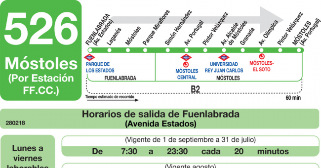 Tabla de horarios y frecuencias de paso en sentido ida Línea 526: Fuenlabrada - Móstoles (RENFE)