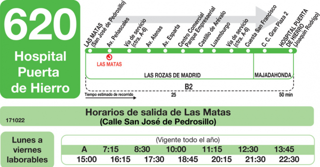 Tabla de horarios y frecuencias de paso en sentido ida Línea 620: Las Matas - Hospital Puerta de Hierro