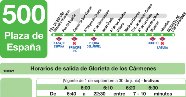 Horario vuelta de Línea 500 de Autobuses interurbanos