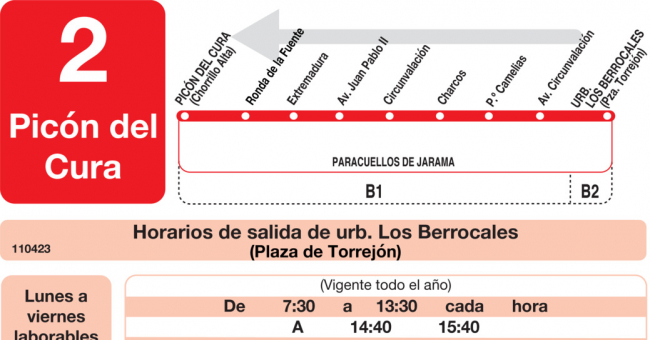 Tabla de horarios y frecuencias de paso en sentido vuelta Línea 523: Madrid (Príncipe Pío) - Móstoles (Villafontana)