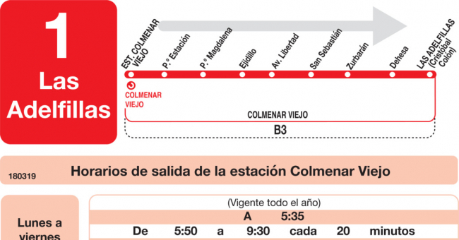 Tabla de horarios y frecuencias de paso en sentido ida Línea L-1 Colmenar Viejo: Circular