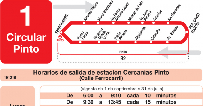 Horario ida de Línea L-1 Pinto de Autobuses urbanos