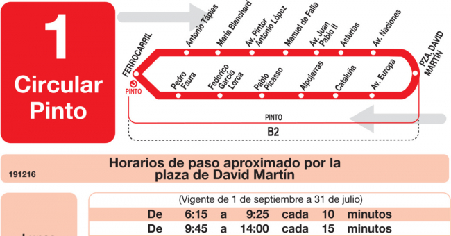 Horario vuelta de Línea L-1 Pinto de Autobuses urbanos