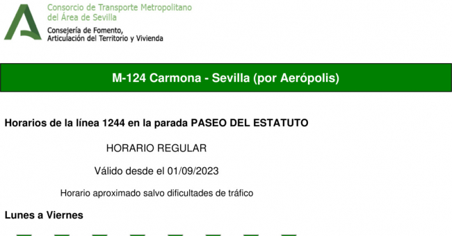 Tabla de horarios y frecuencias de paso en sentido ida Línea M-124: Sevilla - Carmona (recorrido 5)
