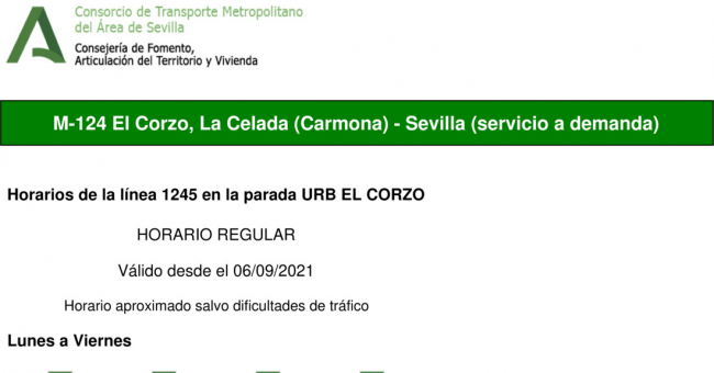 Tabla de horarios y frecuencias de paso en sentido ida Línea M-124: Sevilla - Carmona (recorrido 6)