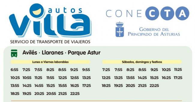 Tabla de horarios y frecuencias de paso Línea 15: Avilés - Llaranes - Parque Astur