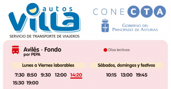 Tabla de horarios y frecuencias de paso Línea Fondo: Avilés - PEPA - Fondo