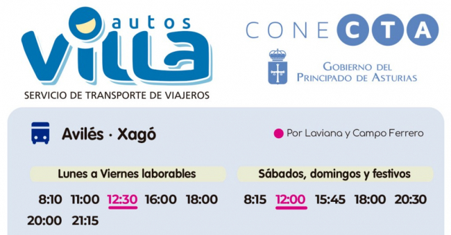 Tabla de horarios y frecuencias de paso Línea Xagó: Avilés - Xagó