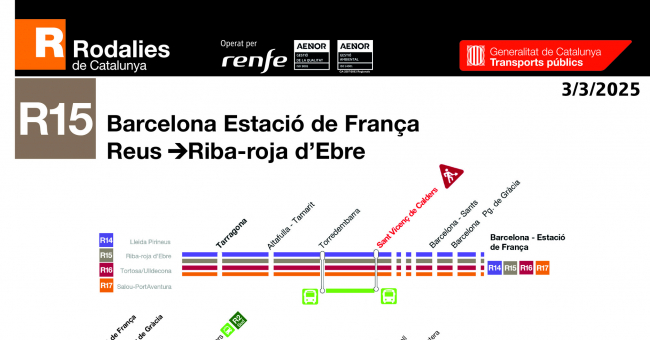 Tabla de horarios y frecuencias de paso Línea R15: Barcelona - Estació de França - Riba-roja d'Ebre