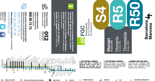 Tabla de horarios y frecuencias de paso los días festivos Línea R5: Barcelona - Plaça de Espanya - Manresa