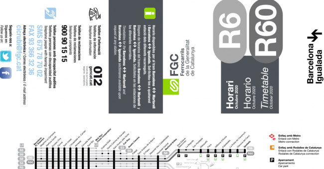 Tabla de horarios y frecuencias de paso los días festivos Línea R6: Barcelona - Plaça de Espanya - Igualada